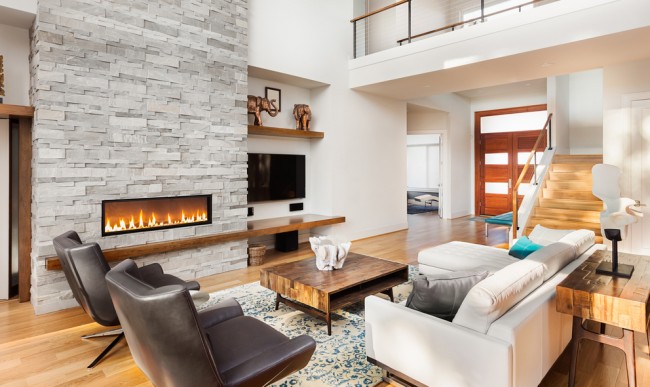 cheminée à gaz - décor façon rustique